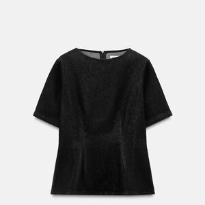 Zara Denim Peplum Short Sleeve Top